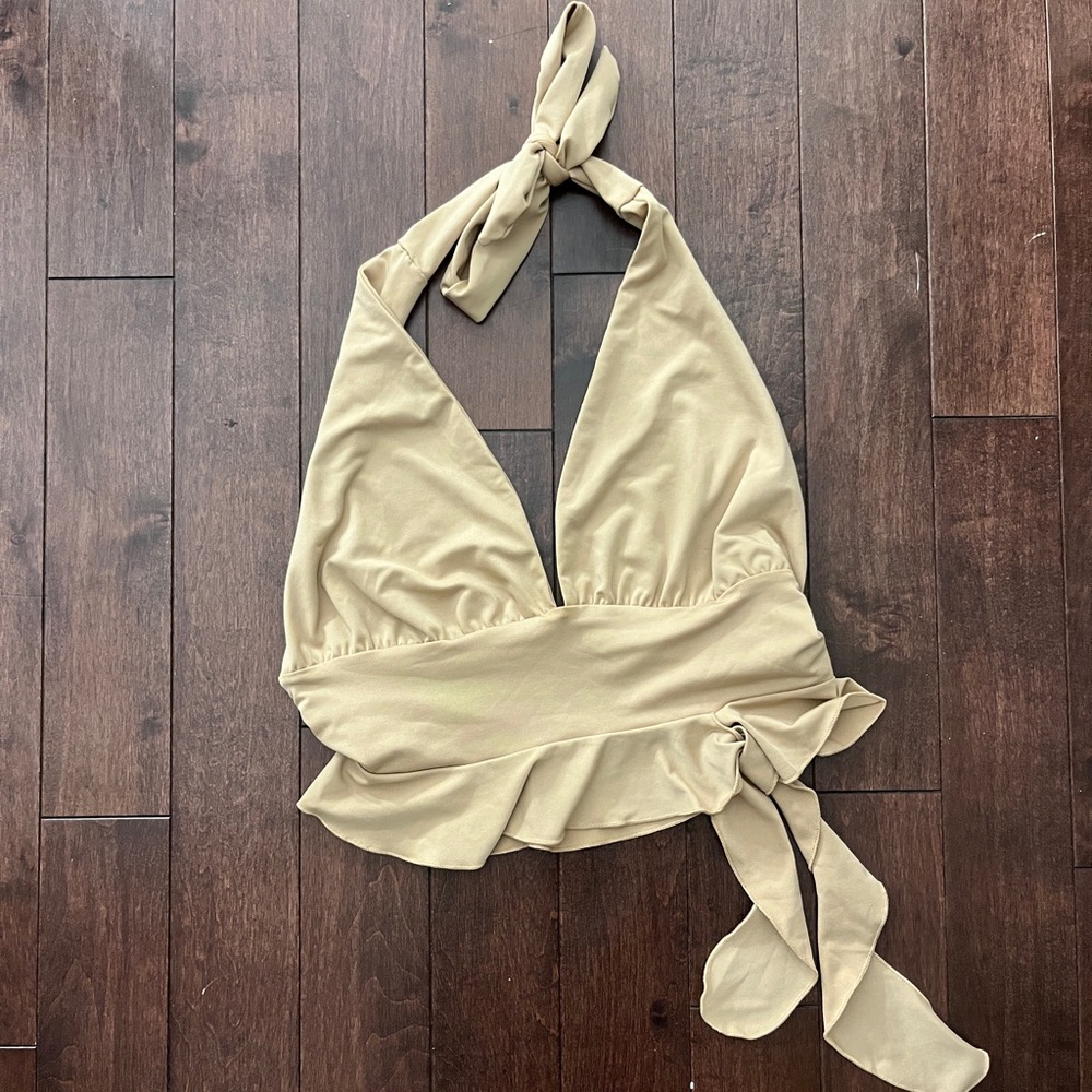 Beige Halter Wrap Top